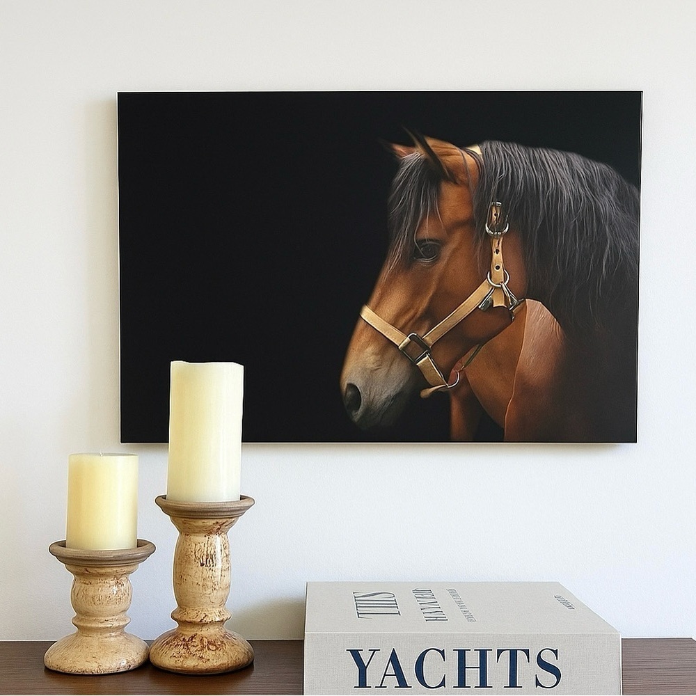 SET Horse Portrait Canvas with Candle Holders